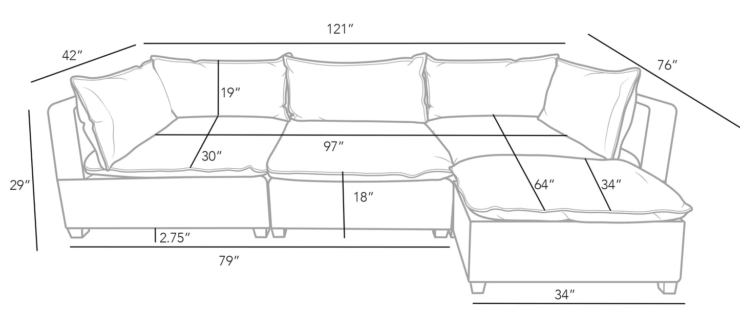 New Bliss 4 Piece Charcoal Colored Sectional