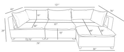 New Bliss 4 Piece Charcoal Colored Sectional